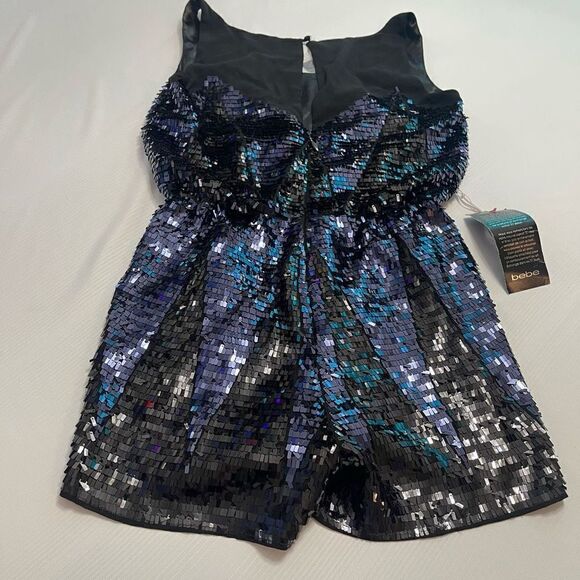 NWT BEBE Navy Blue Black Sequin Embellished Romper Jumpsuit Size 4 NEW - Picture 6 of 7